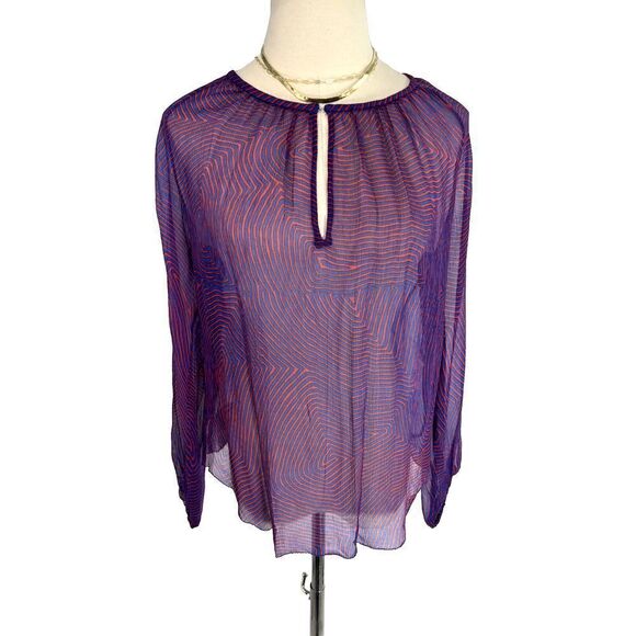 Isabel Marant Etoile Sheer Geometric Top Red Blue Long Sleeve Flowy - Picture 1 of 16